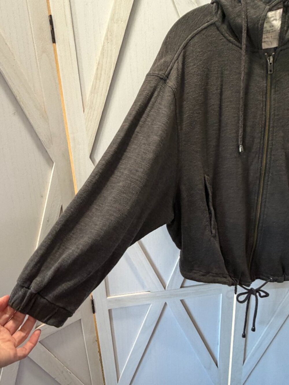 Free People Charcoal Gray Slouchy Zip-Up Hoodie XS - Picture 4 of 7